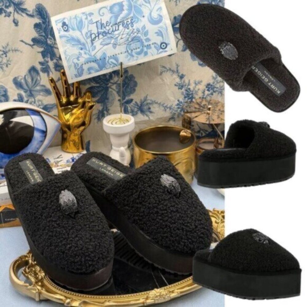 🆕 KURT GEIGER LONDON 🧿 NWOB Kensington Pump Faux-Shearling Slippers, Sz 37 US7